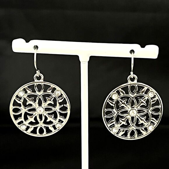 New Boutique Statement Earrings Silver Crystals Open Design 4D - Picture 2 of 3